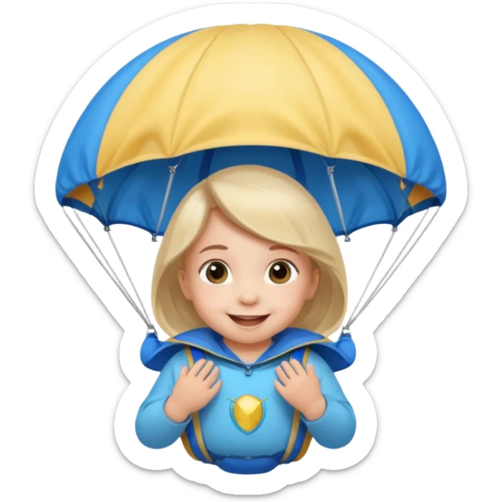 Skydiving girl baby with parachute and UFO blue sticker
