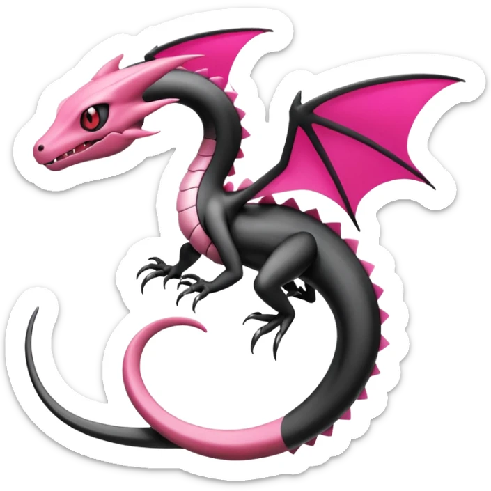 Magenta, black and white Flygon-Gorebyss-Salandit-Pokémon-Fakémon-creature-fusion-hybrid sticker