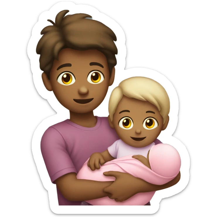 A little boy holding a baby girl child   sticker