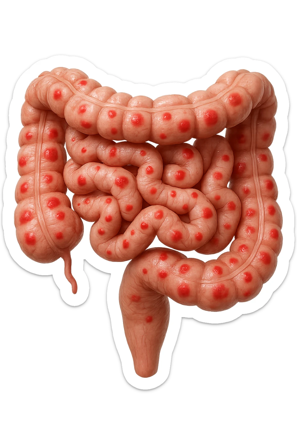 intestino anatomico realistico con red spot di infiammazione, IPERREALISTICO 4K sticker