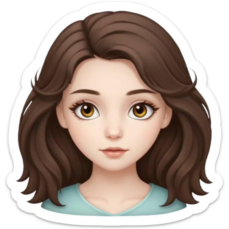 pale brunette girl with long lashes fluffy medium stray hair hazel eyes ethereal makeup  sticker