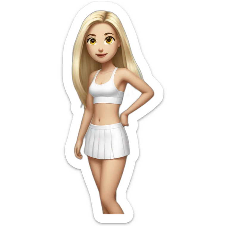 hyperrealist caucasian long straight hair blonde brown eyes white bikini top gray tight mini skirt black sneakers full body sticker