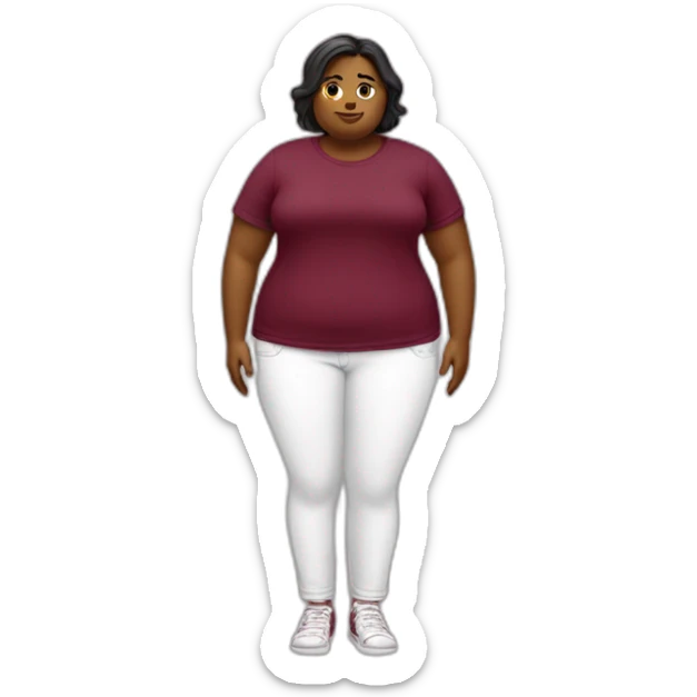 Fat girl with burgandy t-shirt and white jeans sticker