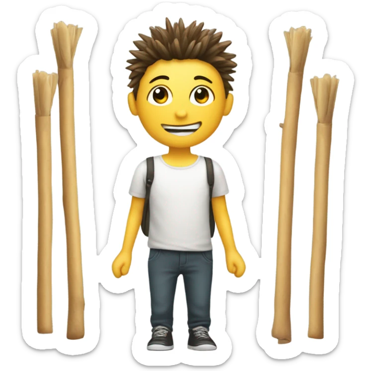 Boy with round heads, smiley, face square box, body stick, arms, stick, legs, spiky hair sticker