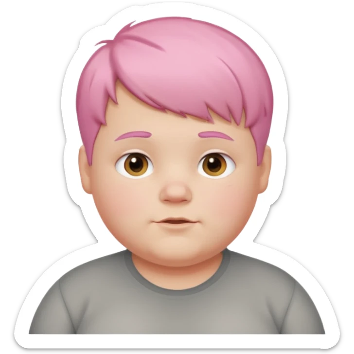 un nene blanco rellenito con pelo corto rosa,  con la sonrisa para abajo como edta ☹️ pero no enojado, la sonrisa caida las puntas para abajo sticker