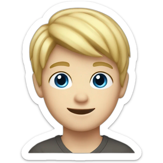 Blonde boy with medium short hair, blue eyes, waving hi to the camera sticker