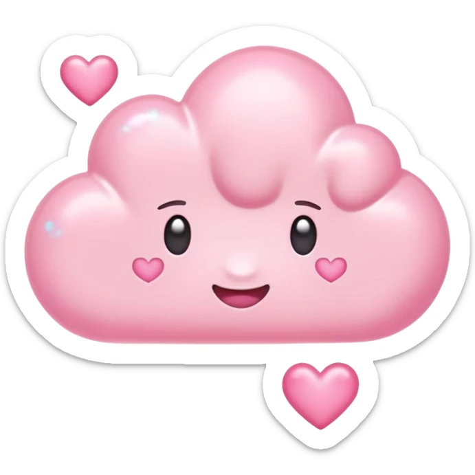 Pastel pink thought bubble emoji with floating hearts inside, dreamy kawaii style, glossy finish, sticker