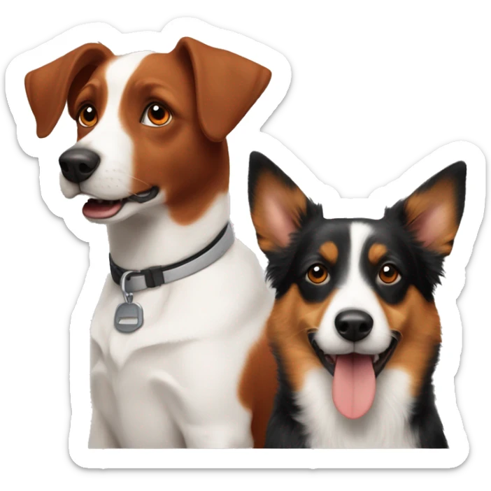 2 dogs best friends : a red tricolor Australian sheperd  and a Jack Russel sticker