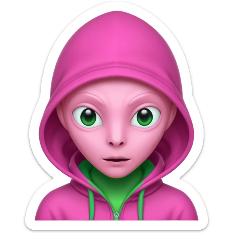 Hooded Pink Alien – Pink alien wearing a green hood.






 sticker