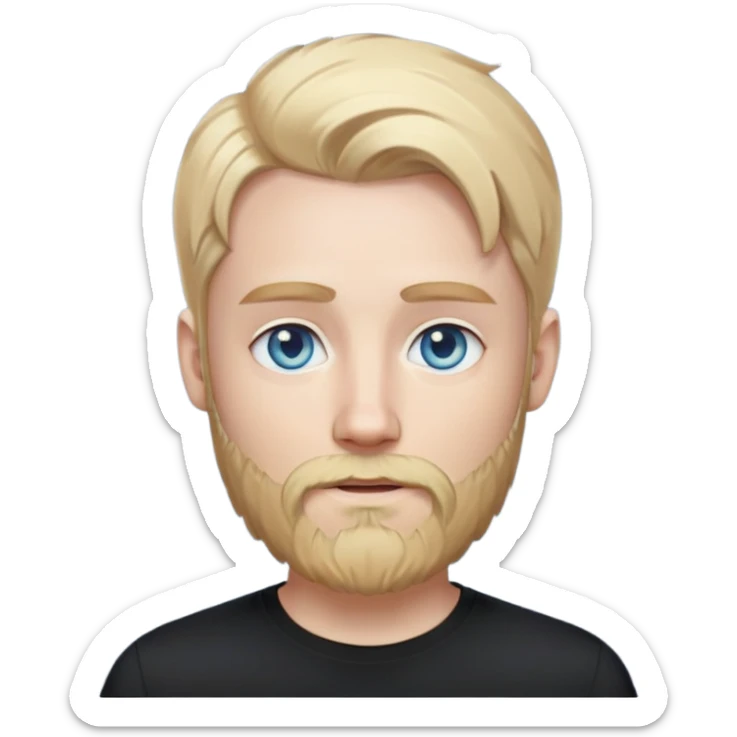 tech sis with blonde hair, pale blue eyes, and beard. And black shirt with. like the last few emoji you've made me. sticker