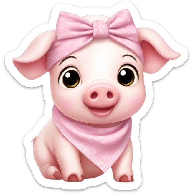 Cute baby pig with light pink bandana and headband ￼ sticker