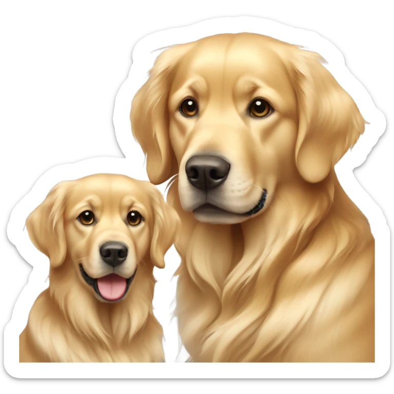 2 golden retrievers. 1 is taller and skinnier. The other is more normal size with lighter hair sticker