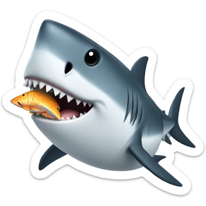 shark with long black hair wearing sunglasses and eating a fish sticker