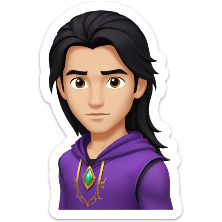 Jay from Descendants, long dark hair, athletic outfit, son of Jafar sticker