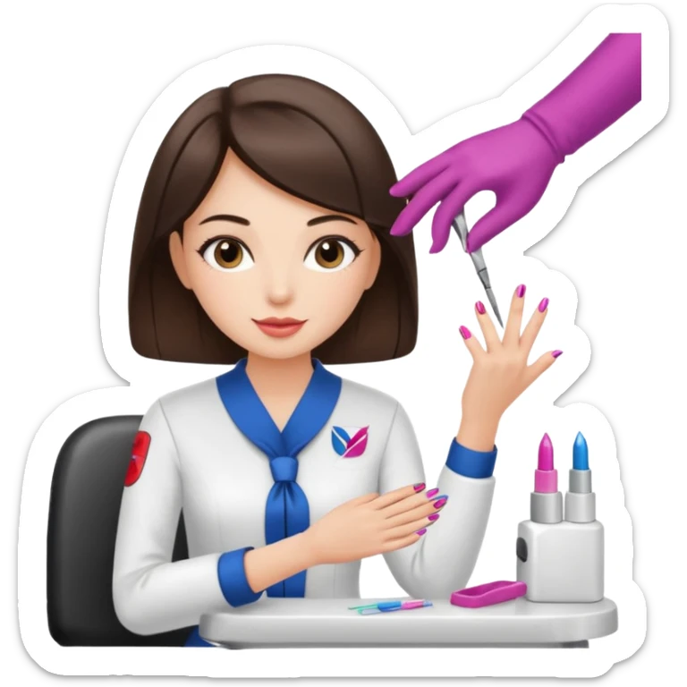 Brunette Girl getting a manicure at nail salon wind club sticker