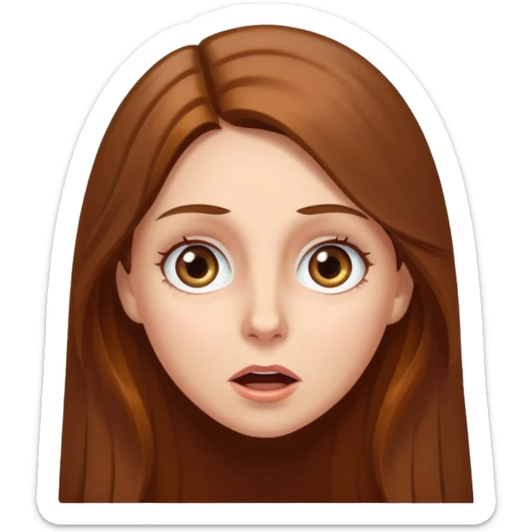 white woman with long brown hair and hazel eyes, surprised sticker