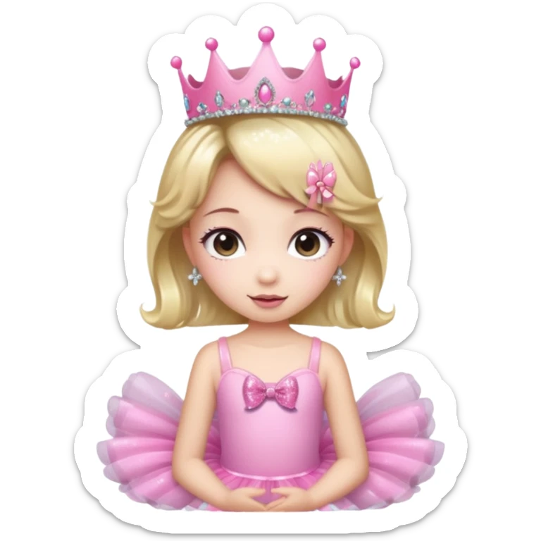 cute girl wearing a tutu, tiara, and a pink glittery bow sticker