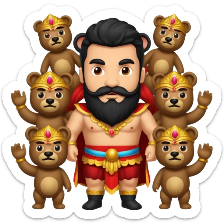 Ravana sura with bear and mustach young beautiful and terror with ten heads sticker