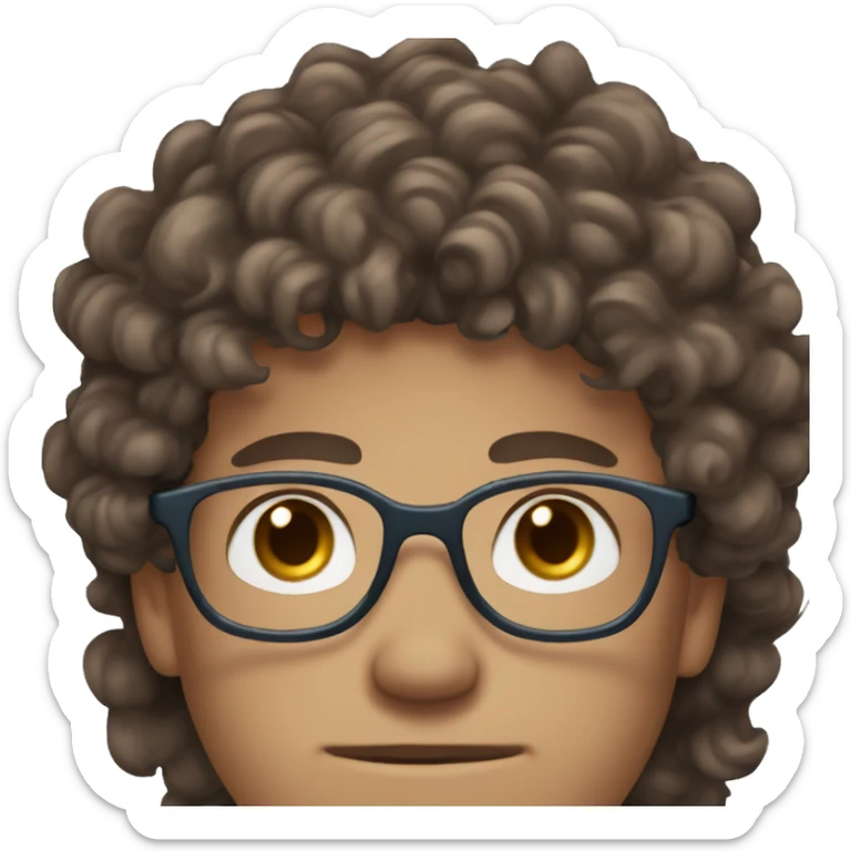 Curly, brown hair, faded sides male with light blue eyes, round glasses, sharp jawline, white skin sticker