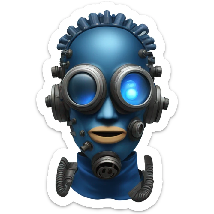 cyborg head with dark blue steampunk respirator mask and dark blue Mohawk  sticker