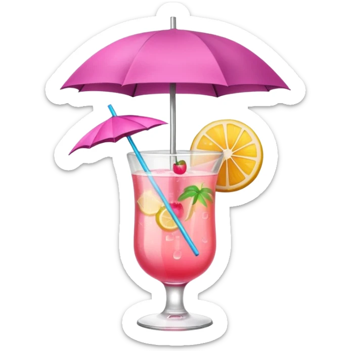tropical drink in a pink glass with an umbrella, refreshing summer feel sticker