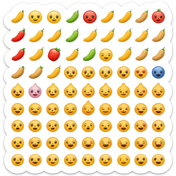 Find the different emoji.
2 food emojis.
Tiny detail change.
No faces, no expressions.
Simple layout. sticker