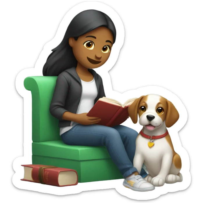Am I bothering you? Girl, book, and dog sticker