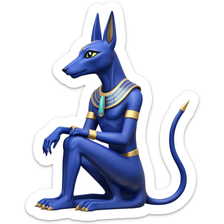 Ancient lapis gold lovely alien anubis immature-aged staged formally sitting posed statue  sticker