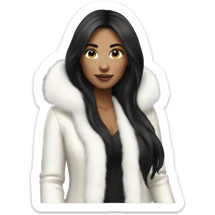 Realistic pretty woman with black long hair with white fur coat sticker