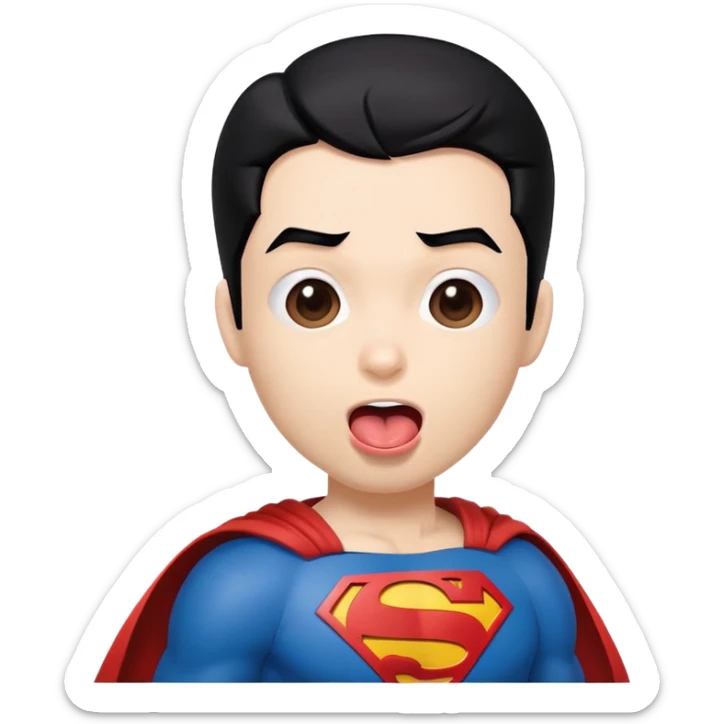 tongue out emoji with blackhair superman costume sticker