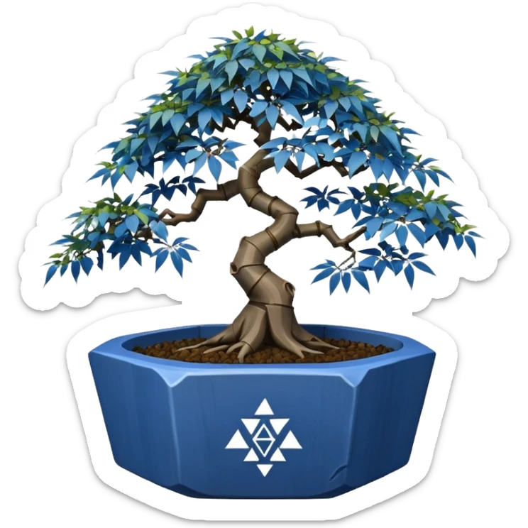 Japanese broken Icosahedron-shaped shallow dark bamboo blue maple tree bonsai pot sticker