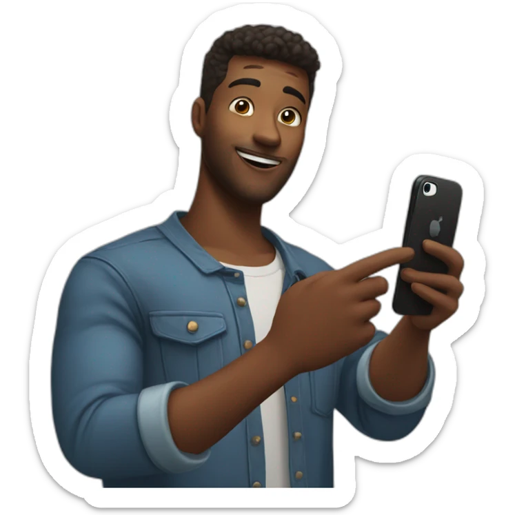 A man who taking selfie with Iphone 14 holding his phone I front of his chest like taking selfie in front of mirror sticker