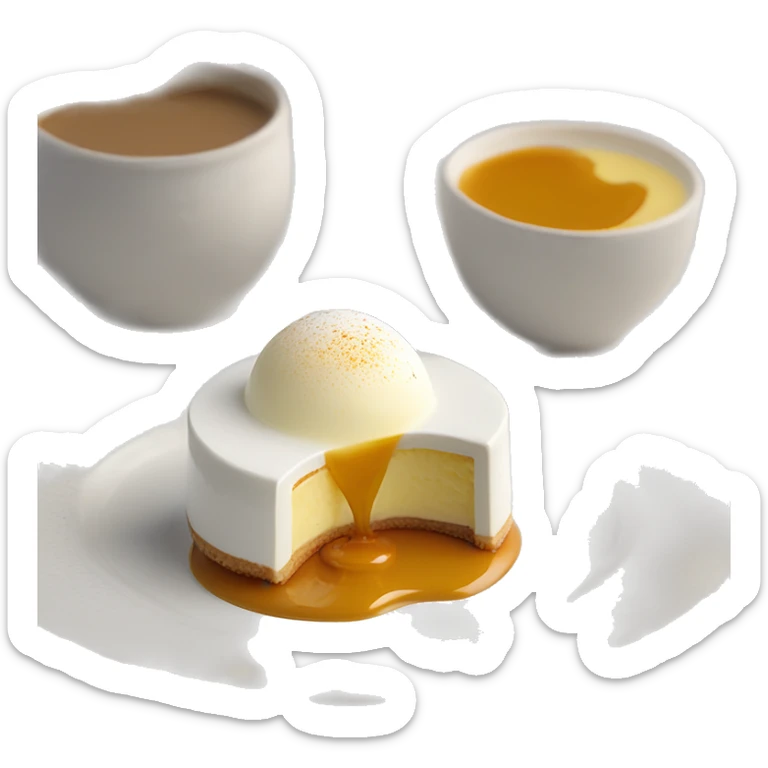 ile flottante dessert, blanc d'oeuf en neige flottant dans une crême anglaise et recovery de caramel fondu sticker