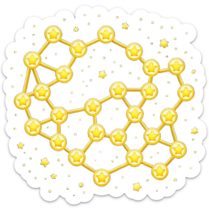 Pixel art icon of a glowing constellation made of connected stars, symbolizing knowledge paths and courses. 
Minimalistic, clean pixel style, soft glow, readable at small size, centered, no background, designed for dark UI.
 sticker
