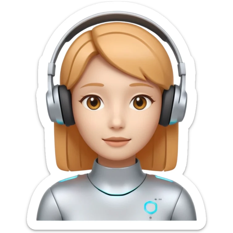 AI Call Agent holo-human-like Cyber AI face, warm, calm and friendly. Holographic look.Soft AI face with a listening, welcoming expression, minimal facial lines, calm eyes. Light headset. Super minimalistic.  sticker