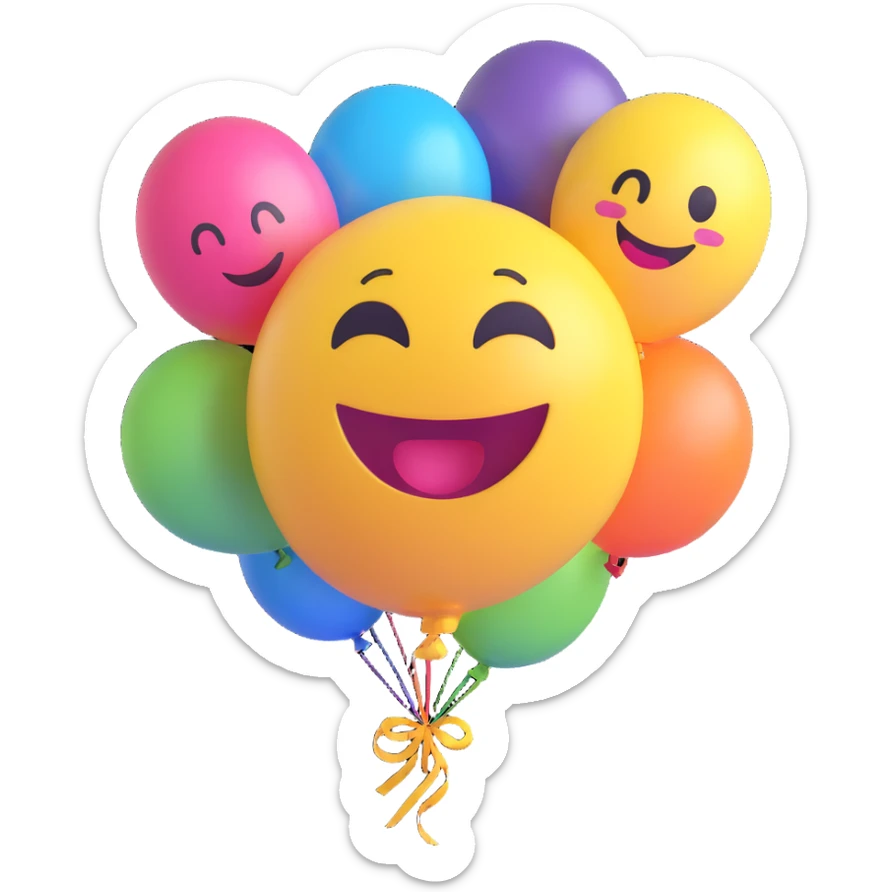 3D smiley emoji, large eyelashes, girly, colorful balloon, laughing sticker