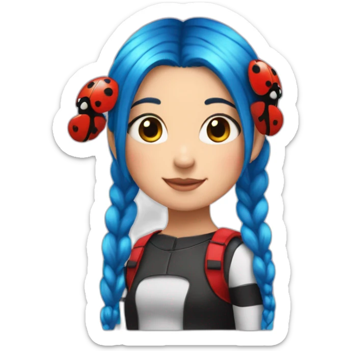 girl with blue hair pigtails and ladybug suit sticker