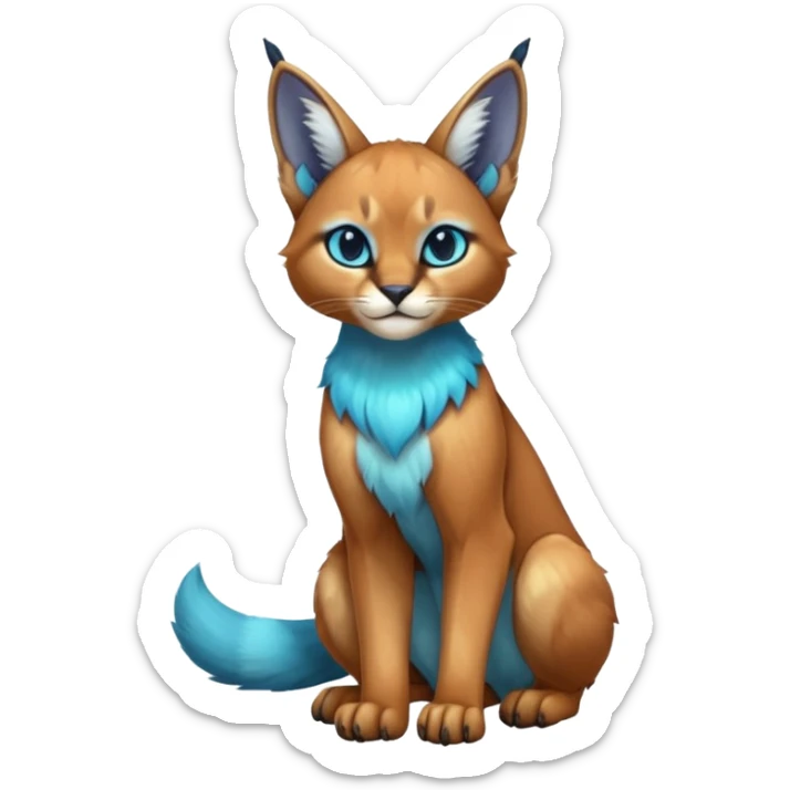 Colorful tropical blue exotic cute cool beautiful shiny beautiful fantasy-caracal-Cacomistle-Trico-oncilla-animal-Fakémon-hybrid-fursona (full body) sticker