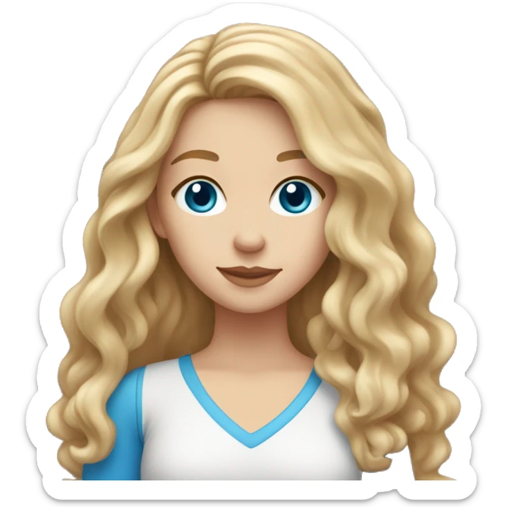 White girl with light brown wavy long hair and blue eyes sticker