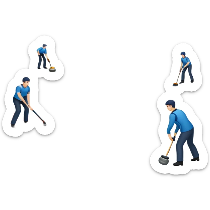 An icon showing a curling match on an indoor ice stadium, with a polished curling stone gliding toward the target and players sweeping. Spectators watch from stands, and flags hang above the rink. Transparent background highlights strategy and focus in the sport of curling. sticker