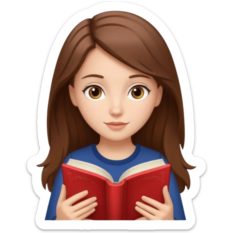 Pretty white girl with brown eyes and brown hair reading a romantic book sticker