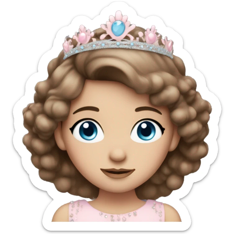 Brown haired blue eyed girl with long eyelashes and pastel pink tiara sticker