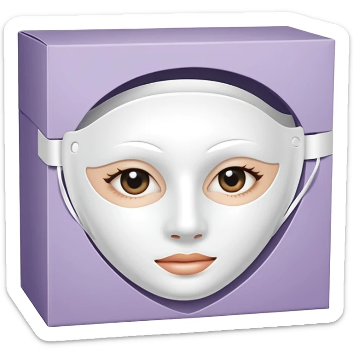 a beauty product box of skincare white  mask pack with rounded eyehole sticker