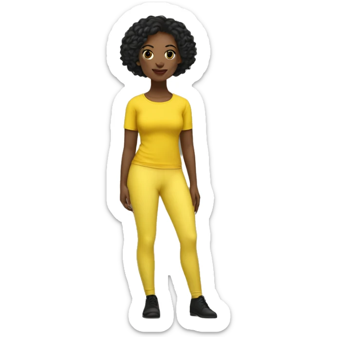 black woman posing with a yellow top and yellow flared leggings with short black hair  sticker