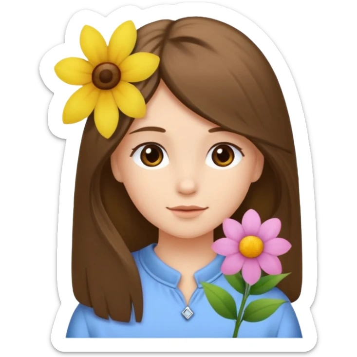 Ein braunhaariges Mädchen (glatte Haare ) mit einen Blume hinter dem ohr lange haare zur Seite kuckend Blume hinter dem rechten Ohr so das man es sieht zur Seite schauen soll das Mädchen  sticker