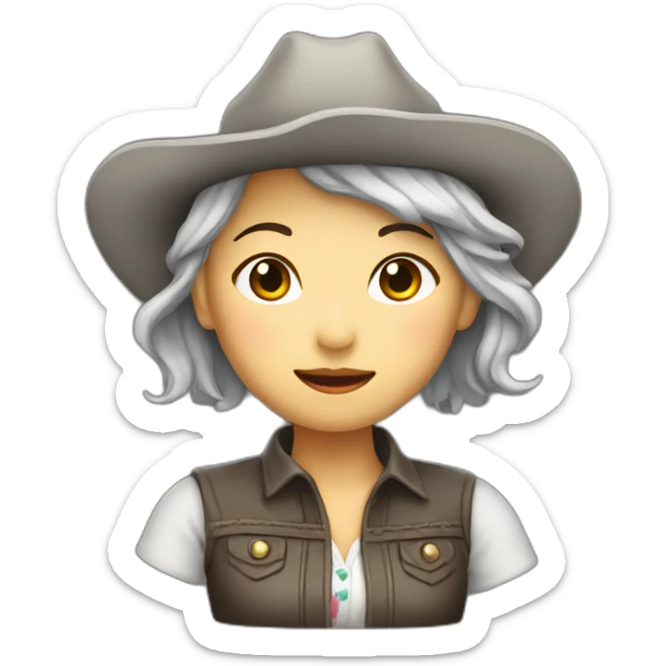 Chinese lady with grey hair, wear cowboy head and doing line dance sticker