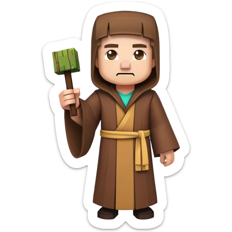 Minecraft Villager full body with brown robe, big nose blocky character sticker