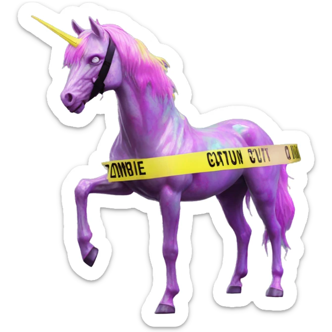 .Zombie_ Vaporwave black holographic oilslick zombie unicorn yellow caution tape and a vinyl sticker