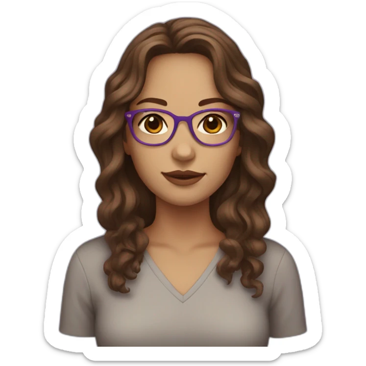 women with wavy brown hair, light purple glasses, hazel eyes sticker