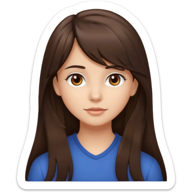 Girl with long brunette hair side bangs and neutral skin tone, brown eys  sticker